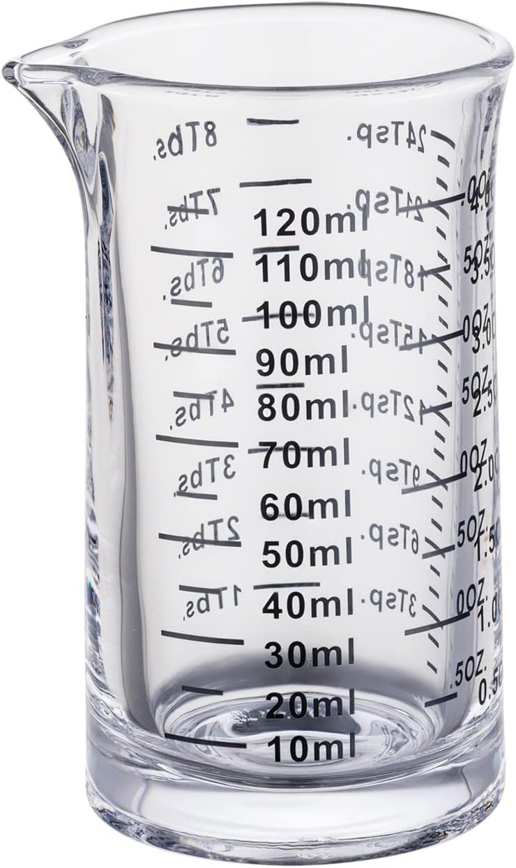 Ackers 4 Oz Glass Measuring Cup,Borosilicate Shot Glass with V-Shaped Spout-Red Line