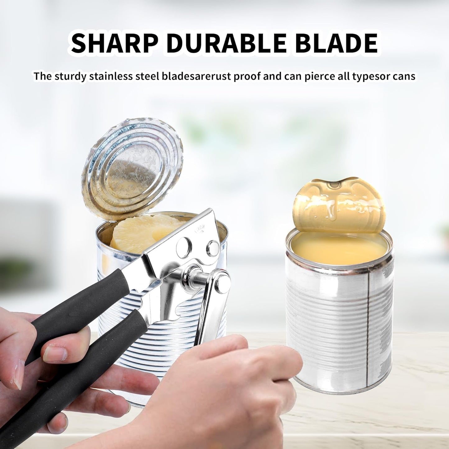 2 Pack Commercial Can Opener Manual, Stainless Steel | Heavy Duty, Smooth Edge, Handheld Crank Can Openers for Large Cans, Kitchen