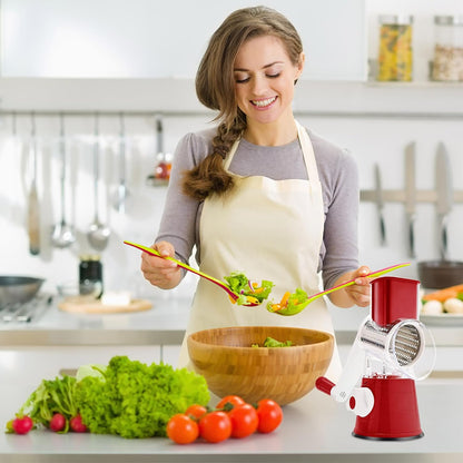 Manual Rotary Cheese Grater Round Vegetable Potato Carrot 3 Interchangeable Cheese Grater Mandoline Slicer with Power Suction Base "Blue"