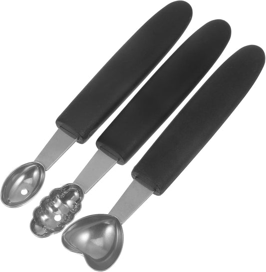 3pcs Stainless Steel Fruit Scoops Set with Ice Cream Spoon, Watermelon Baller, Heart-shaped and Oval Melon Scoopers for Household Kitchen and Party Use