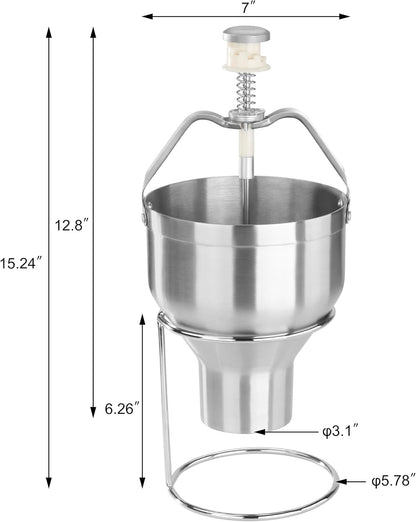 Pancake Batter Dispenser with Stand, Commercial 18/8 Stainless Steel Batter Dispenser for Pancakes, Waffles, Portion Control, Silver