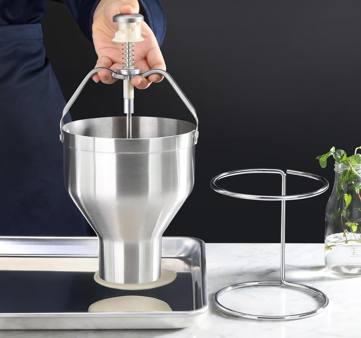Pancake Batter Dispenser with Stand, Commercial 18/8 Stainless Steel Batter Dispenser for Pancakes, Waffles, Portion Control, Silver