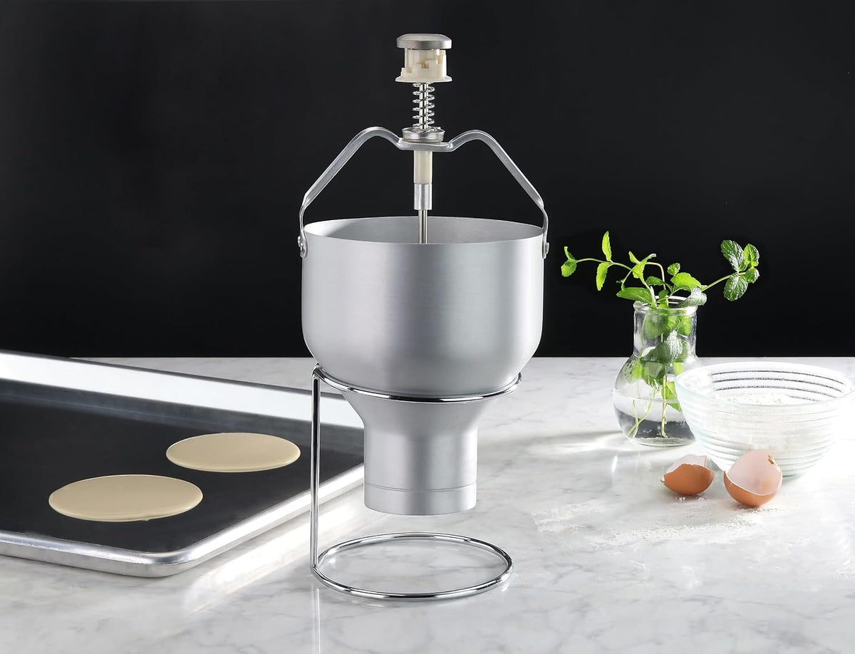 Pancake Batter Dispenser with Stand, Commercial 18/8 Stainless Steel Batter Dispenser for Pancakes, Waffles, Portion Control, Silver