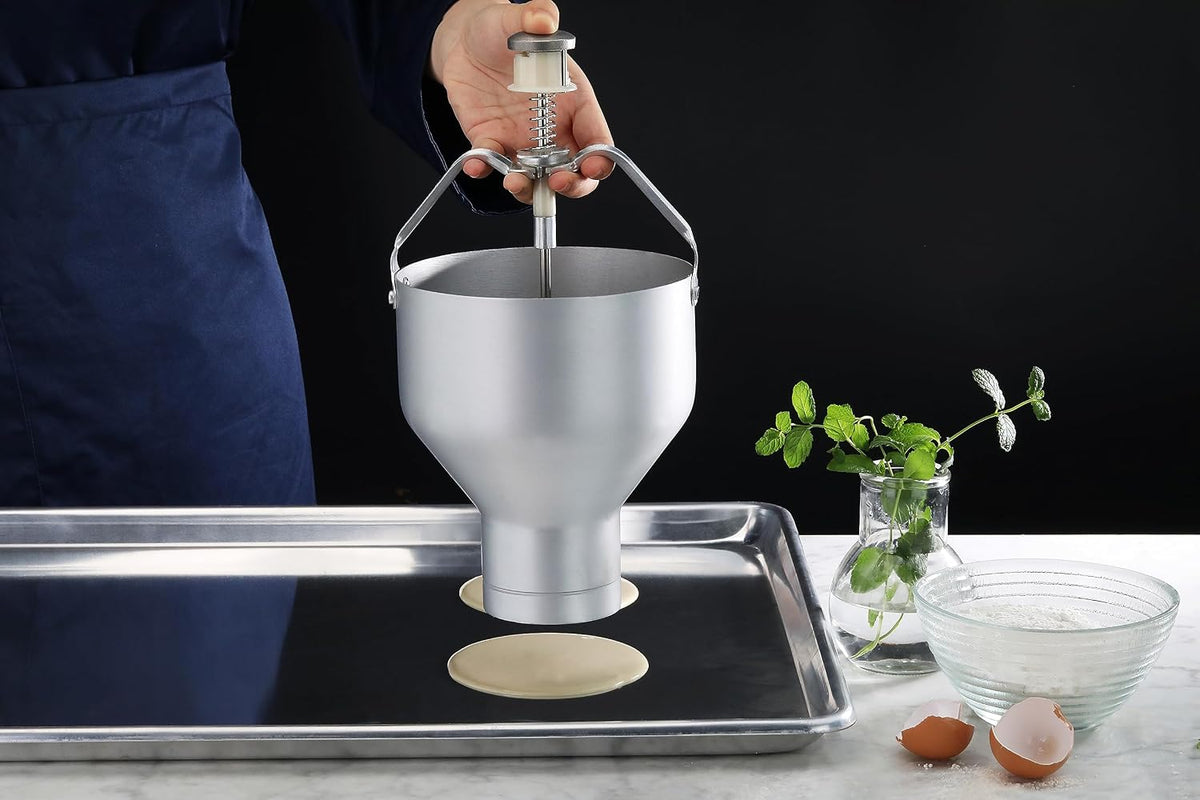Pancake Batter Dispenser with Stand, Commercial 18/8 Stainless Steel Batter Dispenser for Pancakes, Waffles, Portion Control, Silver