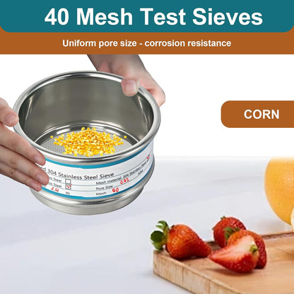 2.36" (6cm) Full 304 Stainless Steel Mini Lab Sieve, 40 Mesh (0.45mm)