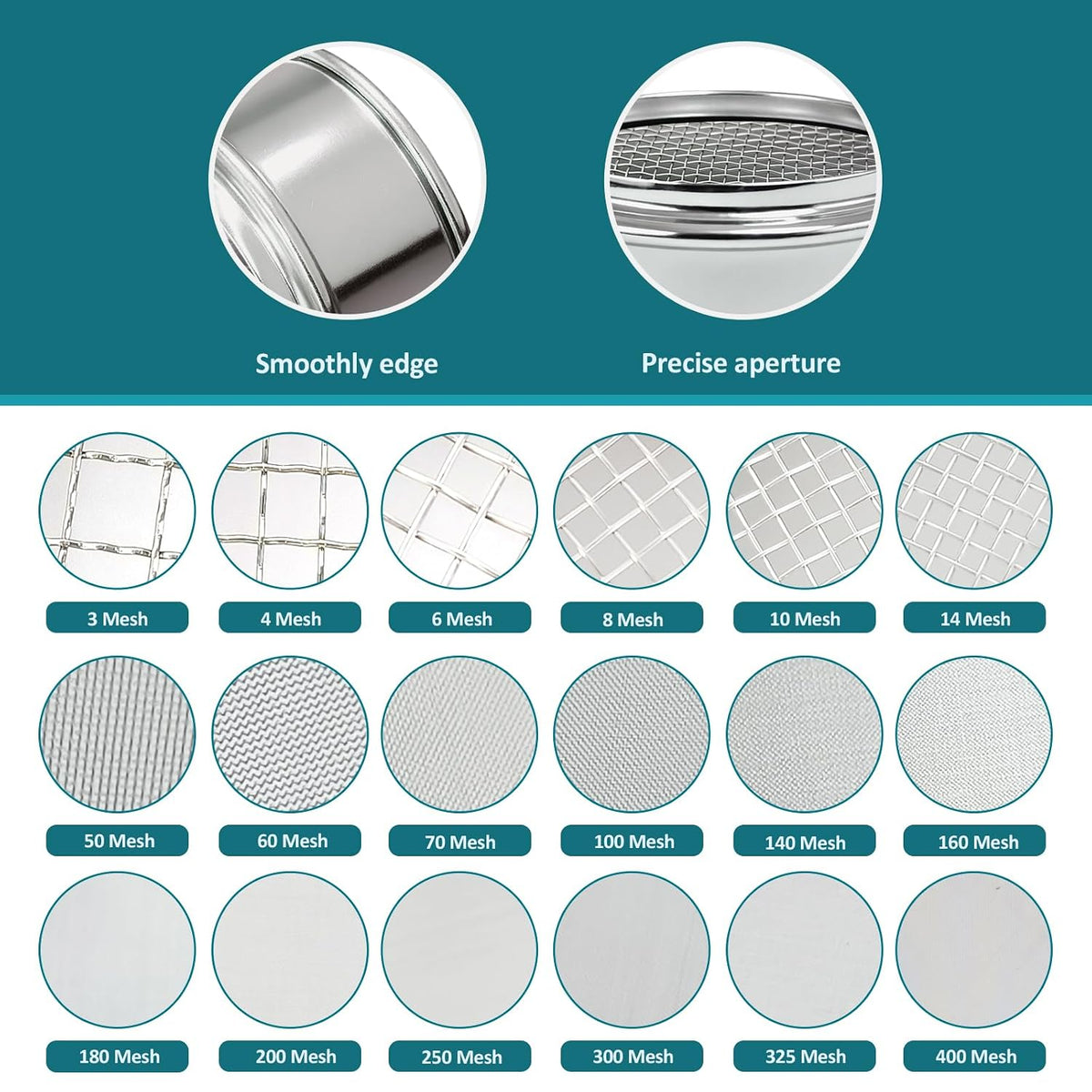 2.36" (6cm) Full 304 Stainless Steel Mini Lab Sieve, 40 Mesh (0.45mm)