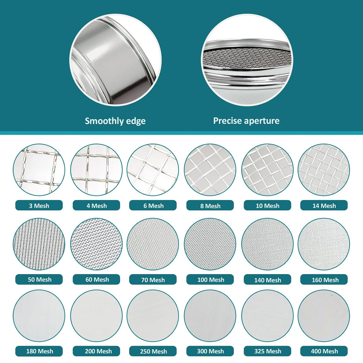 2.36" (6cm) Full 304 Stainless Steel Mini Lab Sieve, 40 Mesh (0.45mm)