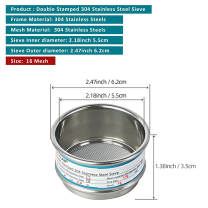 2.36" (6cm) Full 304 Stainless Steel Mini Lab Sieve, 40 Mesh (0.45mm)