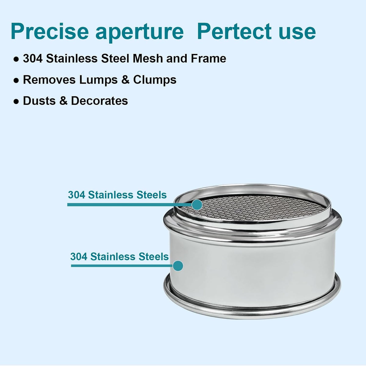 2.36" (6cm) Full 304 Stainless Steel Mini Lab Sieve, 40 Mesh (0.45mm)