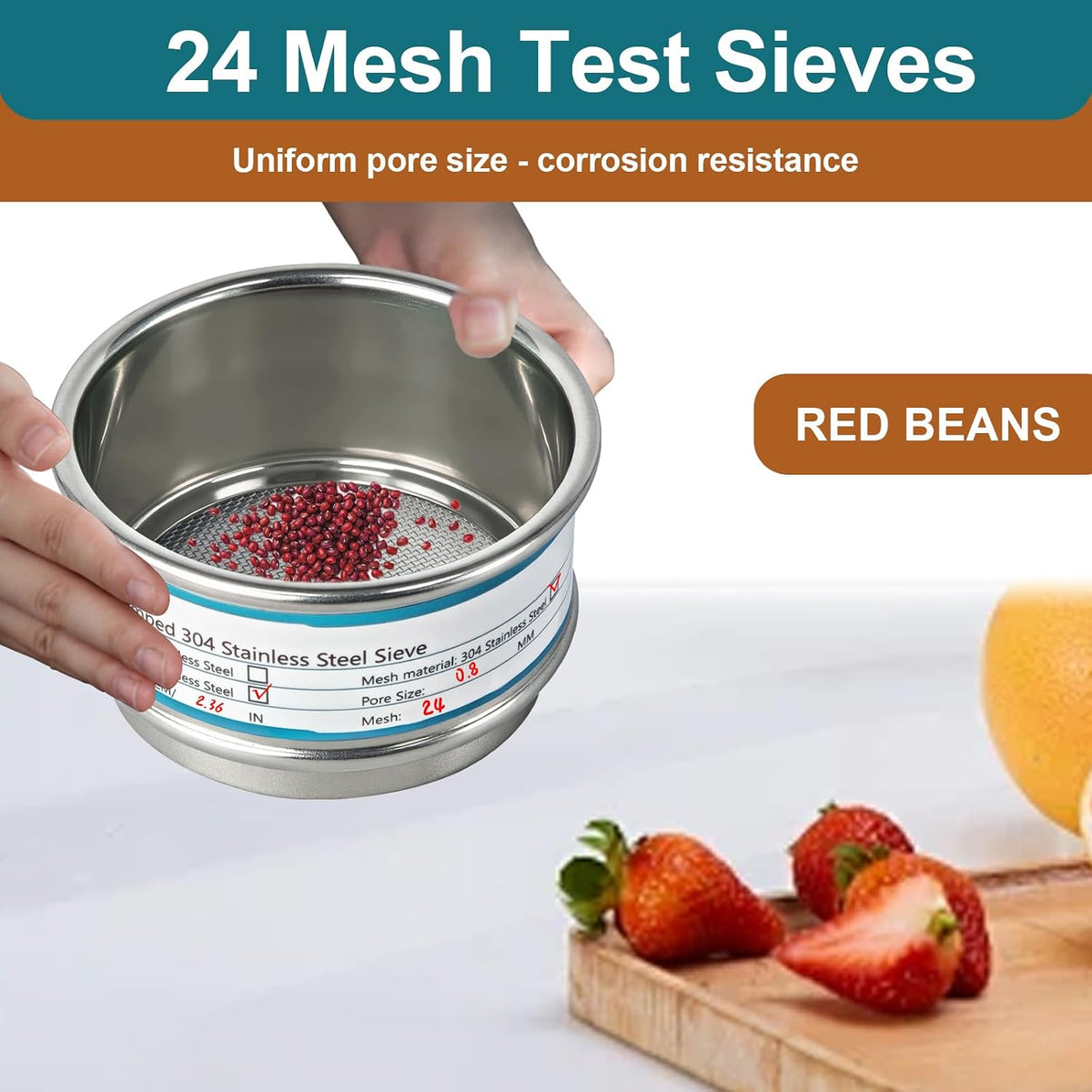 2.36" (6cm) Full 304 Stainless Steel Mini Lab Sieve, 40 Mesh (0.45mm)