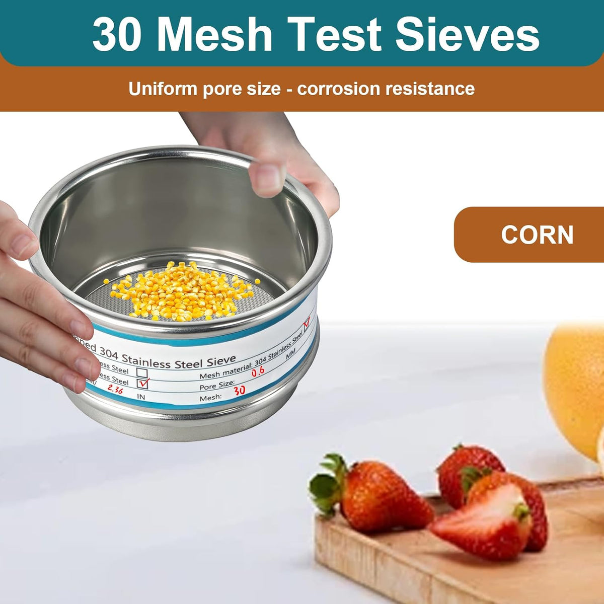 2.36" (6cm) Full 304 Stainless Steel Mini Lab Sieve, 40 Mesh (0.45mm)