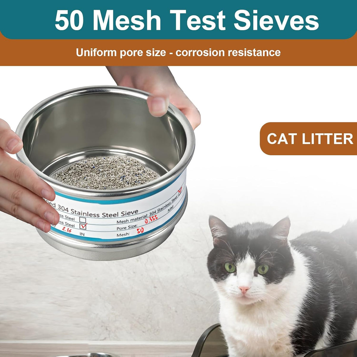 2.36" (6cm) Full 304 Stainless Steel Mini Lab Sieve, 40 Mesh (0.45mm)