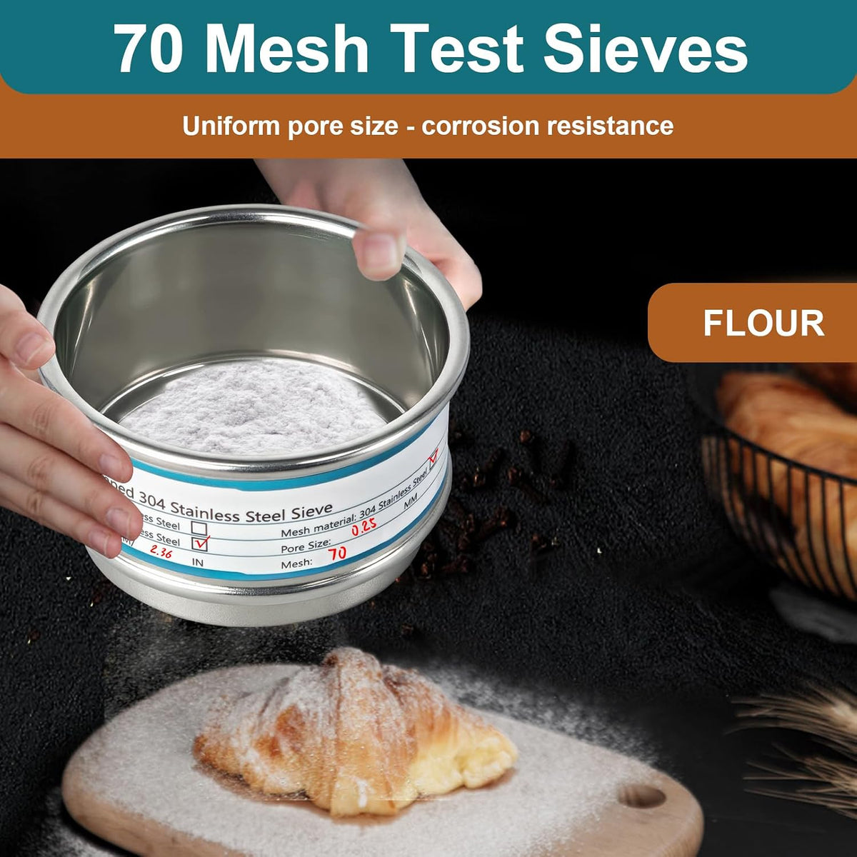 2.36" (6cm) Full 304 Stainless Steel Mini Lab Sieve, 40 Mesh (0.45mm)