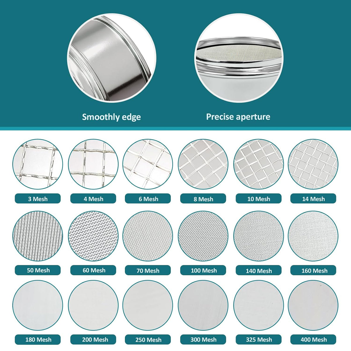 2.36" (6cm) Full 304 Stainless Steel Mini Lab Sieve, 40 Mesh (0.45mm)