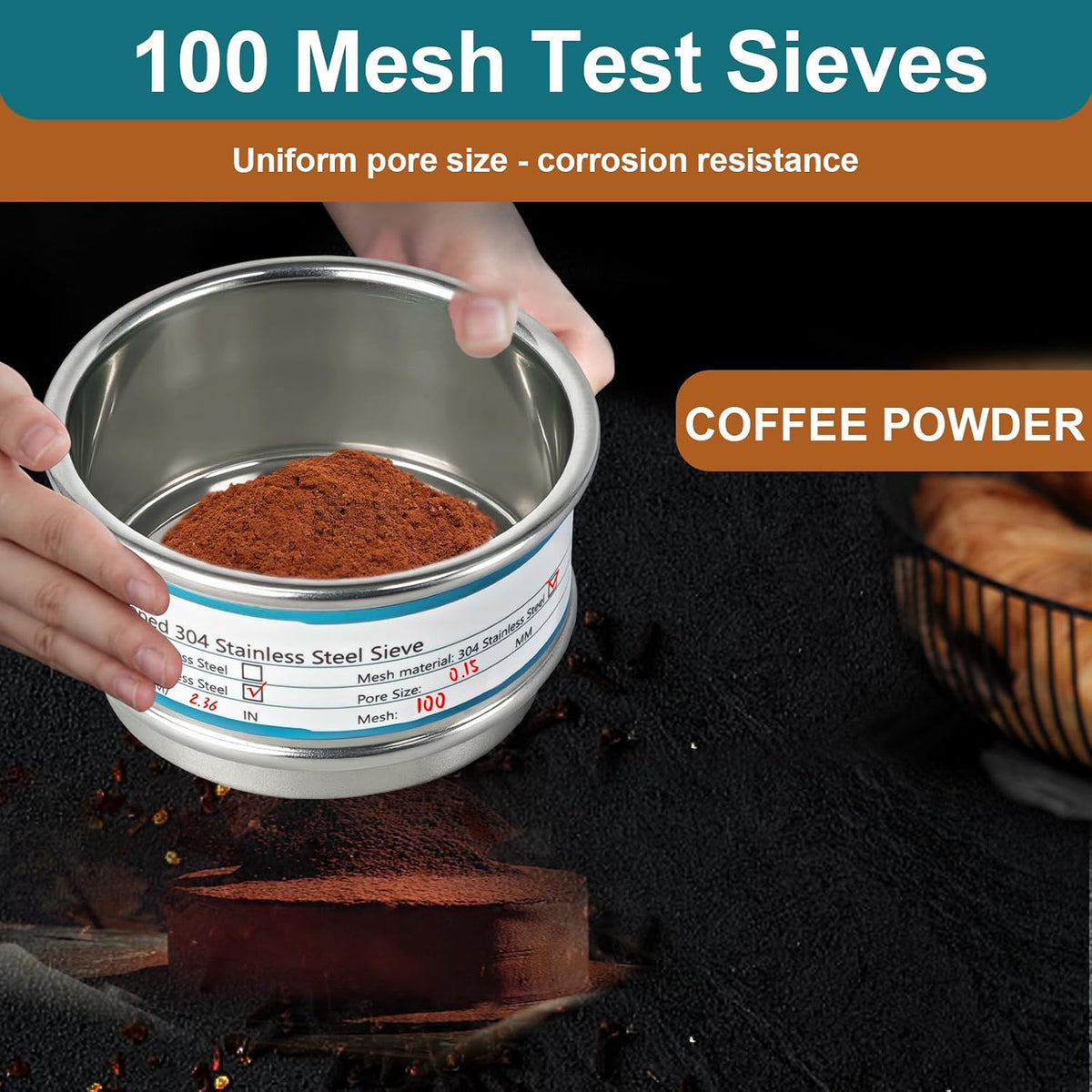 2.36" (6cm) Full 304 Stainless Steel Mini Lab Sieve, 40 Mesh (0.45mm)