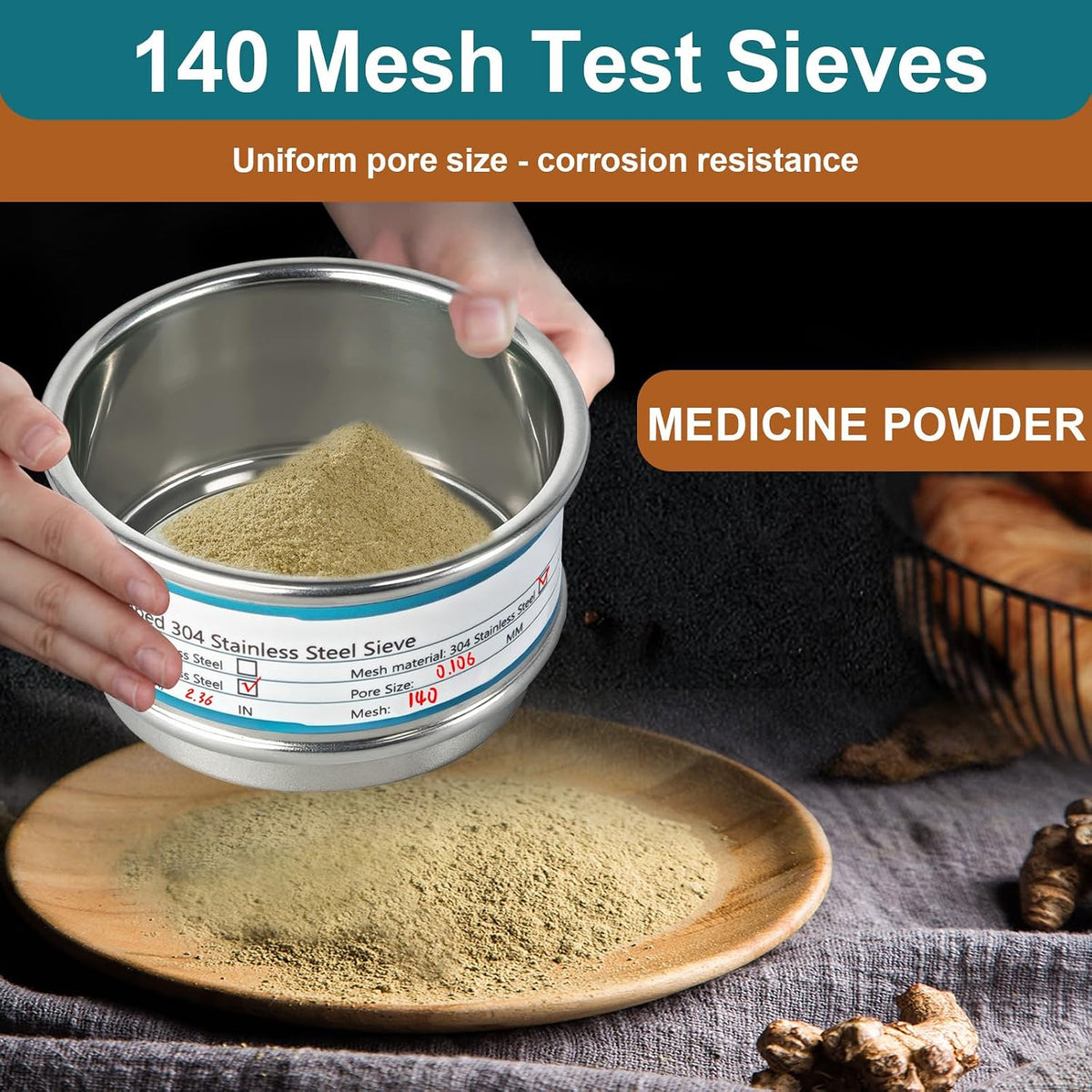 2.36" (6cm) Full 304 Stainless Steel Mini Lab Sieve, 40 Mesh (0.45mm)