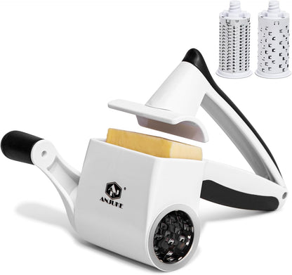 Rotary Cheese Grater Hand Crank, Parmesan Cheese Shredder Handheld with 2 Stainless Steel Drums for Hard Cheese, Chocolate and Nuts, Restaurant Quality, Dishwasher Safe