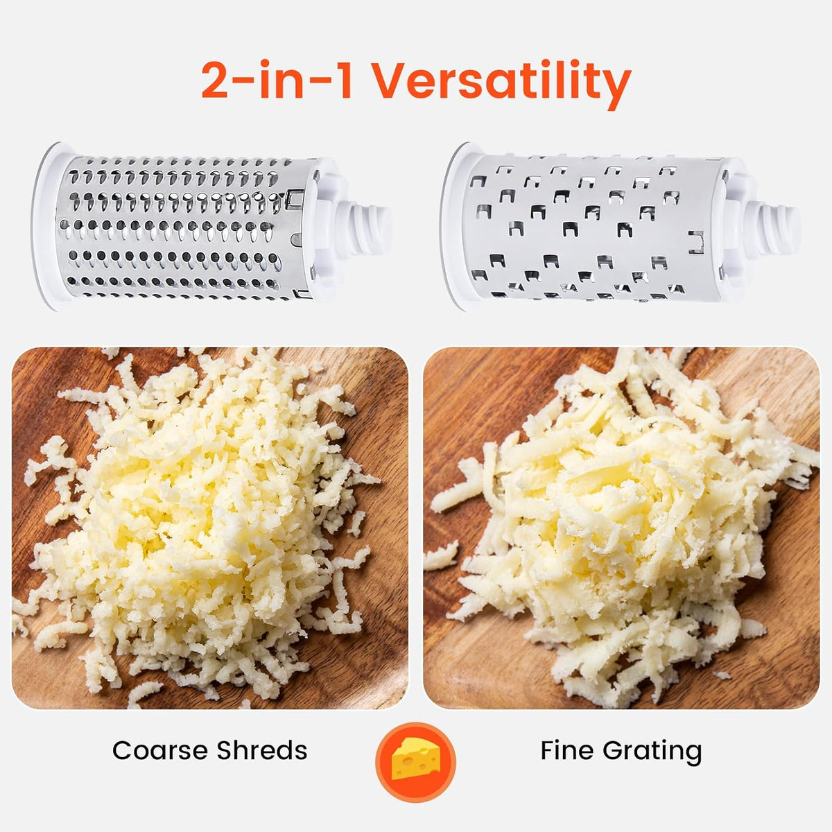 Rotary Cheese Grater Hand Crank, Parmesan Cheese Shredder Handheld with 2 Stainless Steel Drums for Hard Cheese, Chocolate and Nuts, Restaurant Quality, Dishwasher Safe