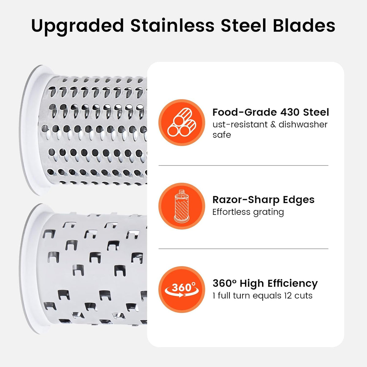 Rotary Cheese Grater Hand Crank, Parmesan Cheese Shredder Handheld with 2 Stainless Steel Drums for Hard Cheese, Chocolate and Nuts, Restaurant Quality, Dishwasher Safe