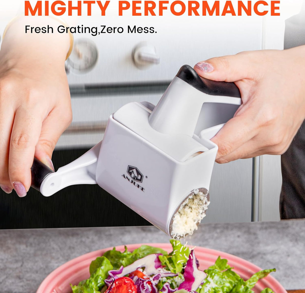 Rotary Cheese Grater Hand Crank, Parmesan Cheese Shredder Handheld with 2 Stainless Steel Drums for Hard Cheese, Chocolate and Nuts, Restaurant Quality, Dishwasher Safe