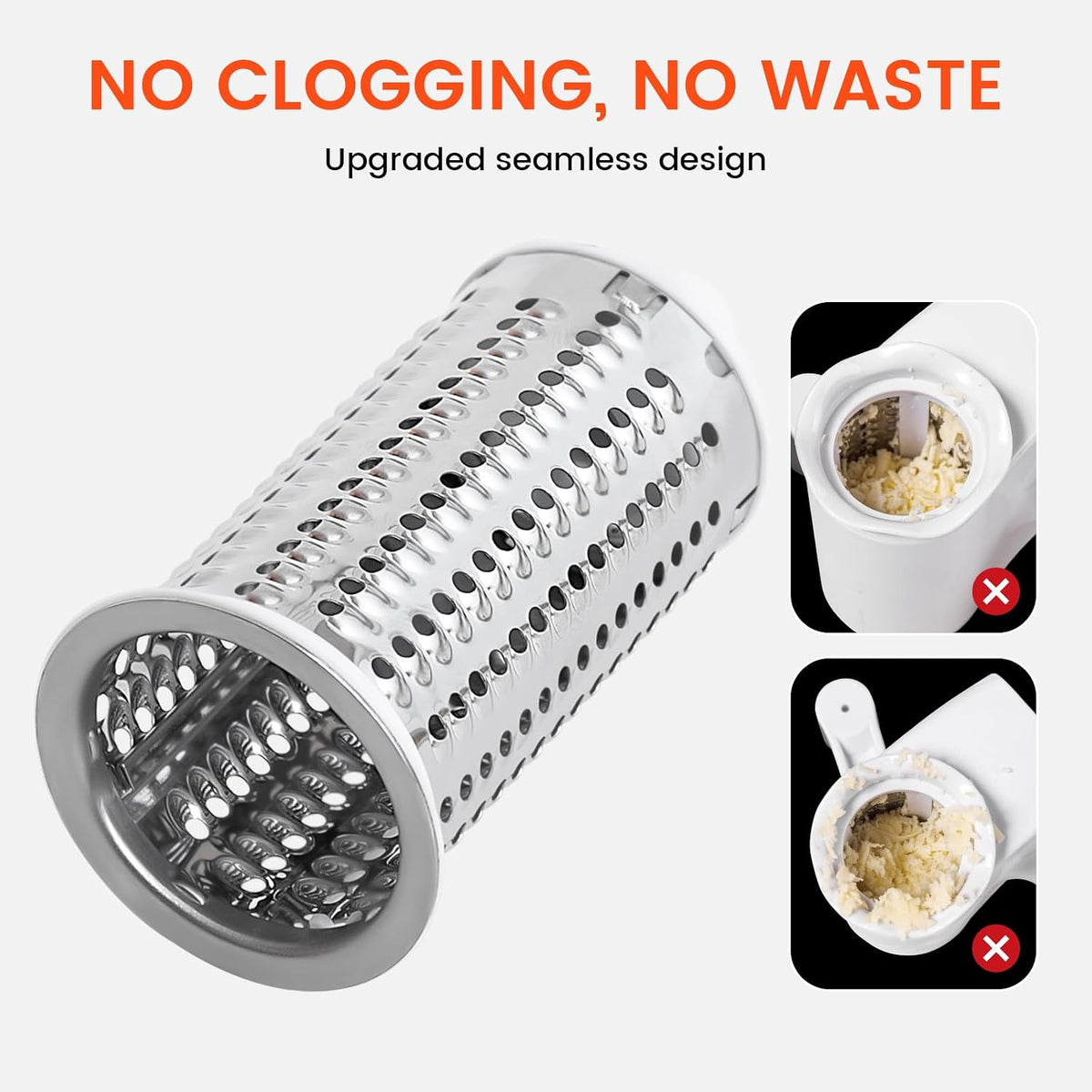 Rotary Cheese Grater Hand Crank, Parmesan Cheese Shredder Handheld with 2 Stainless Steel Drums for Hard Cheese, Chocolate and Nuts, Restaurant Quality, Dishwasher Safe