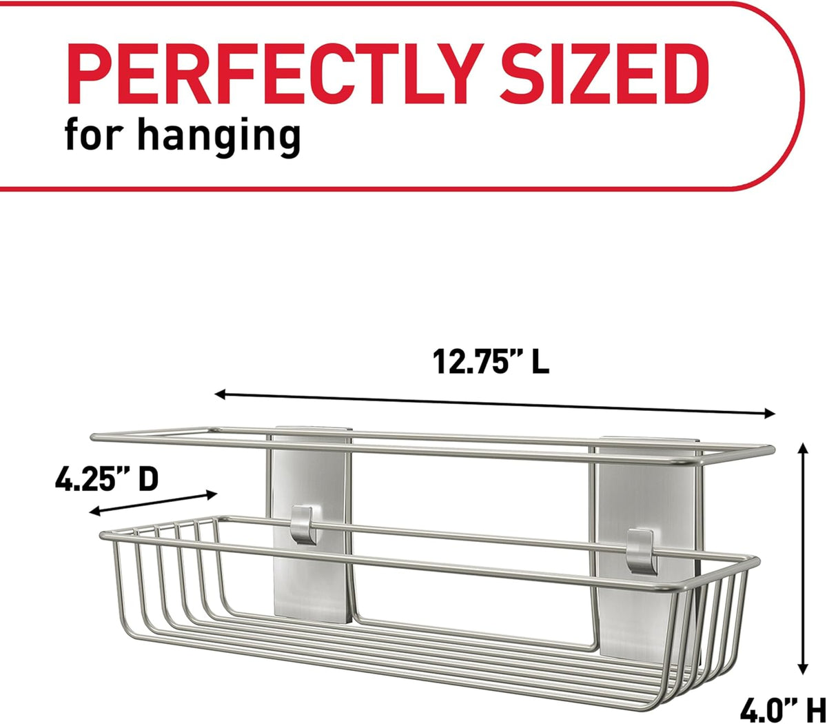 Shower Caddy, 1 Caddy, 4 Large Strips | Water Resistant, Damage-Free Hanging with Adhesive Strip, Ideal for Bathroom Organization, Easy Installation