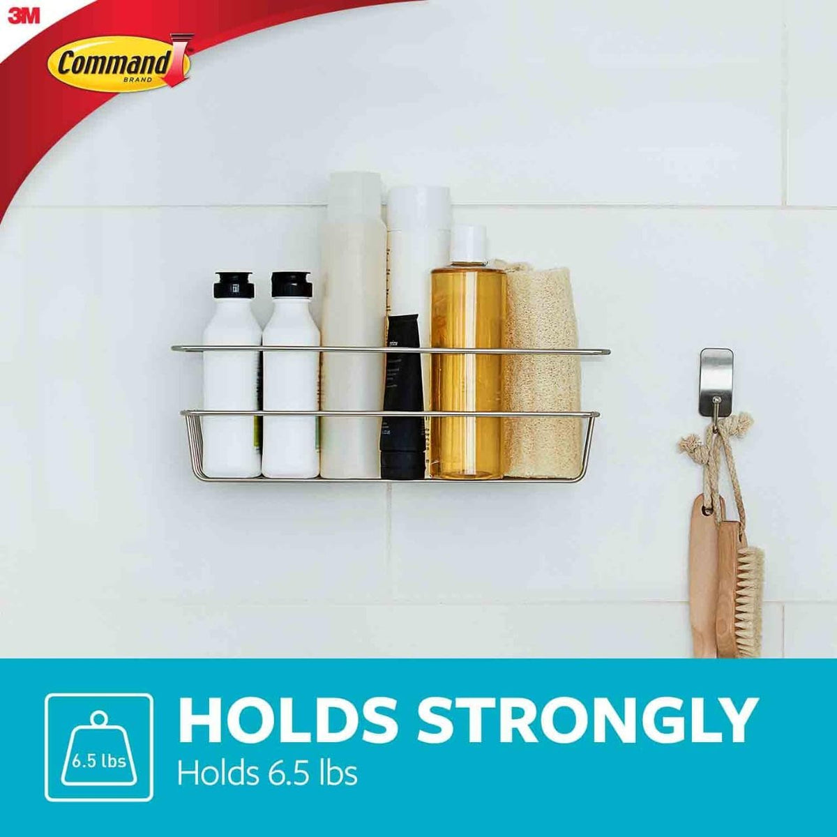 Shower Caddy, 1 Caddy, 4 Large Strips | Water Resistant, Damage-Free Hanging with Adhesive Strip, Ideal for Bathroom Organization, Easy Installation