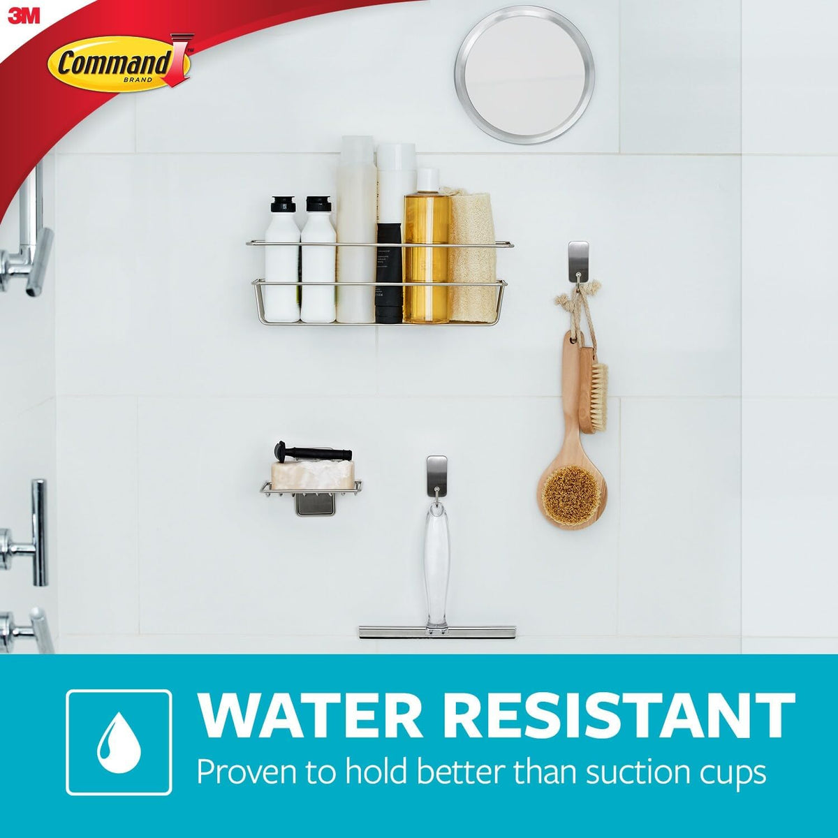 Shower Caddy, 1 Caddy, 4 Large Strips | Water Resistant, Damage-Free Hanging with Adhesive Strip, Ideal for Bathroom Organization, Easy Installation