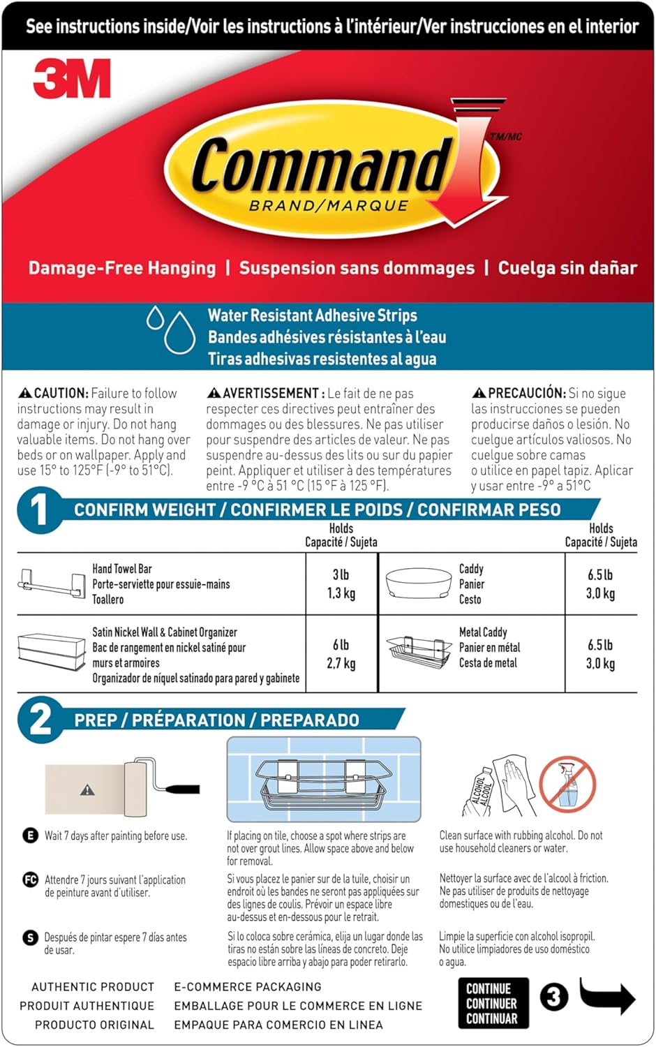 Shower Caddy, 1 Caddy, 4 Large Strips | Water Resistant, Damage-Free Hanging with Adhesive Strip, Ideal for Bathroom Organization, Easy Installation