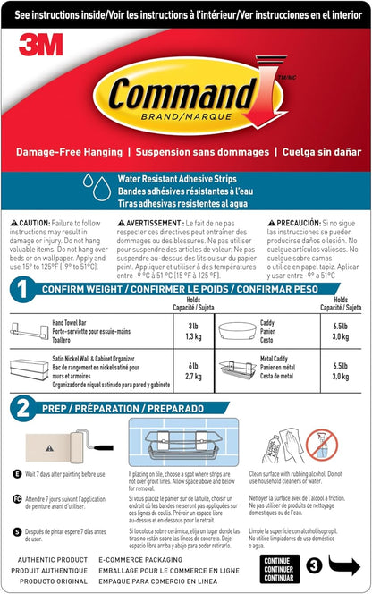 Shower Caddy, 1 Caddy, 4 Large Strips | Water Resistant, Damage-Free Hanging with Adhesive Strip, Ideal for Bathroom Organization, Easy Installation