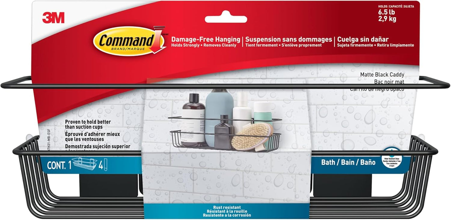 Shower Caddy, 1 Caddy, 4 Large Strips | Water Resistant, Damage-Free Hanging with Adhesive Strip, Ideal for Bathroom Organization, Easy Installation