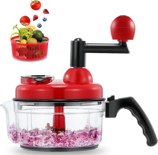 Large Food Chopper Vegetable Chopper, Manual Food Processor, 3 Cups | 3-in-1: Chop, Blend & Whisk, No BPA, Effortless Handle, Sharp Blade for Vegetable, Fruit, Meat, Nut, Ice, Salad, Salsa, etc