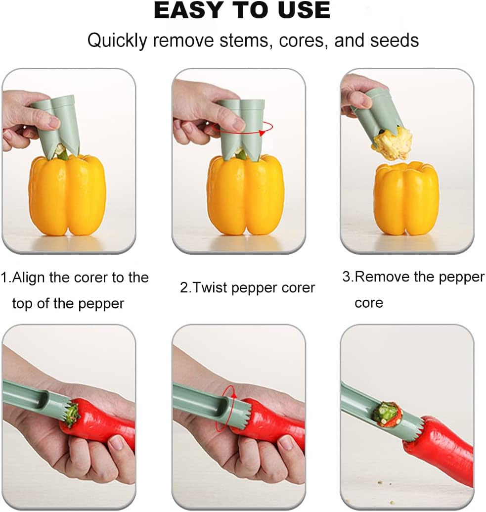 2 in 1 Pepper Corer Seed Remover Tool,Bell Pepper Quickly Corer Remover