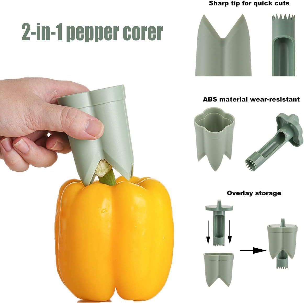 2 in 1 Pepper Corer Seed Remover Tool,Bell Pepper Quickly Corer Remover