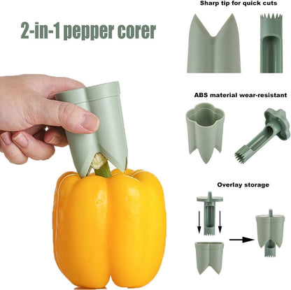 2 in 1 Pepper Corer Seed Remover Tool,Bell Pepper Quickly Corer Remover
