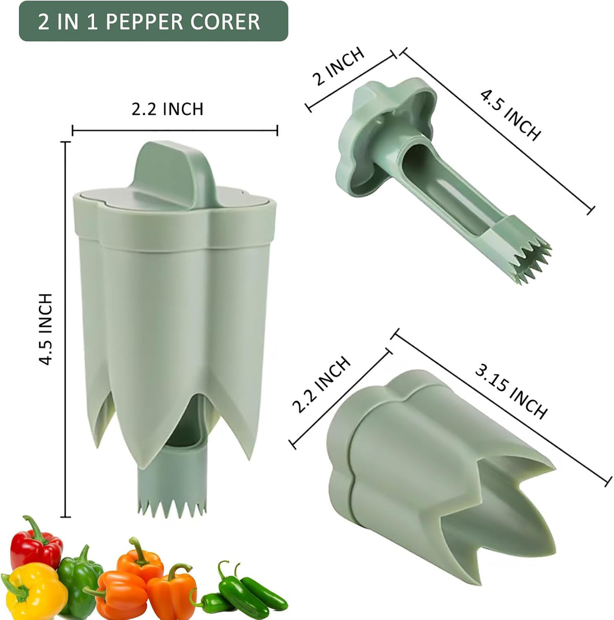 2 in 1 Pepper Corer Seed Remover Tool,Bell Pepper Quickly Corer Remover