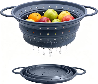 Collapsible Silicone Colander Strainer for Kitchen, Steel Rim Stable Foldable Strainer, BPA-Free Microplastic-Free,Heat-Resistant Steamer Basket, Stores Flat, Dishwasher Safe, Red