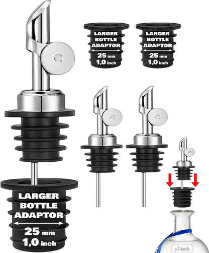 Olive Oil Pour Spout with Adapters, Oils Pourer for Olive Oil Dispenser Bottle, Easily Turn Your Bottles into Dispensers for Liquor,Oils,Bottle Pourers (Sliver, 3 Pack Pour +Adapters)