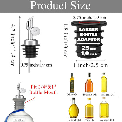 Olive Oil Pour Spout with Adapters, Oils Pourer for Olive Oil Dispenser Bottle, Easily Turn Your Bottles into Dispensers for Liquor,Oils,Bottle Pourers (Sliver, 3 Pack Pour +Adapters)