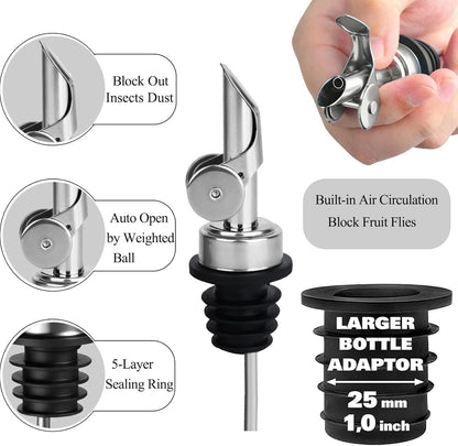 Olive Oil Pour Spout with Adapters, Oils Pourer for Olive Oil Dispenser Bottle, Easily Turn Your Bottles into Dispensers for Liquor,Oils,Bottle Pourers (Sliver, 3 Pack Pour +Adapters)