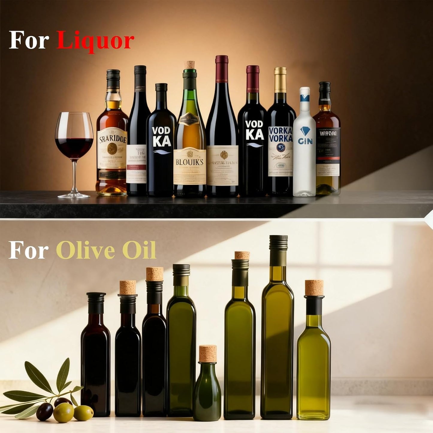 Olive Oil Pour Spout with Adapters, Oils Pourer for Olive Oil Dispenser Bottle, Easily Turn Your Bottles into Dispensers for Liquor,Oils,Bottle Pourers (Sliver, 3 Pack Pour +Adapters)