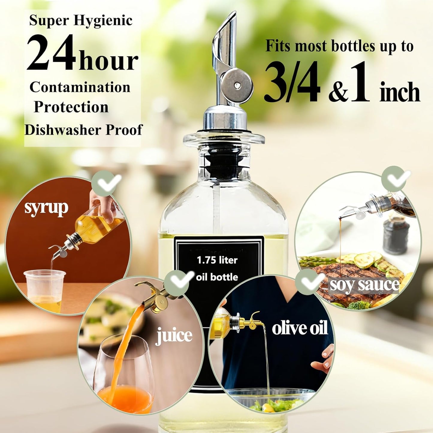 Olive Oil Pour Spout with Adapters, Oils Pourer for Olive Oil Dispenser Bottle, Easily Turn Your Bottles into Dispensers for Liquor,Oils,Bottle Pourers (Sliver, 3 Pack Pour +Adapters)