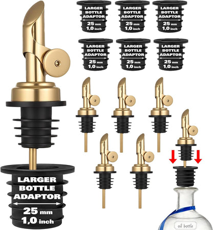 Olive Oil Pour Spout with Adapters, Oils Pourer for Olive Oil Dispenser Bottle, Easily Turn Your Bottles into Dispensers for Liquor,Oils,Bottle Pourers (Sliver, 3 Pack Pour +Adapters)