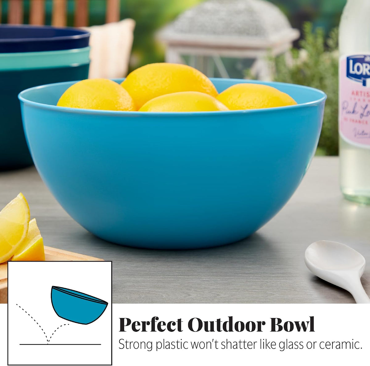 Vista Durable Plastic Salad and Serving 10-inch Bowls | Set of 4 in Coastal Colors | Reusable, BPA-free, Made in the USA | 135 oz. capacity