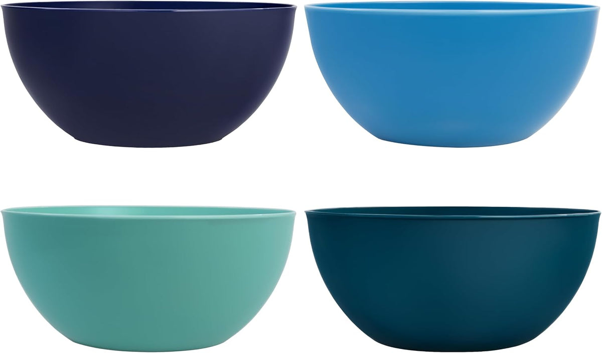 Vista Durable Plastic Salad and Serving 10-inch Bowls | Set of 4 in Coastal Colors | Reusable, BPA-free, Made in the USA | 135 oz. capacity