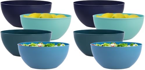 Vista Durable Plastic Salad and Serving 10-inch Bowls | Set of 4 in Coastal Colors | Reusable, BPA-free, Made in the USA | 135 oz. capacity