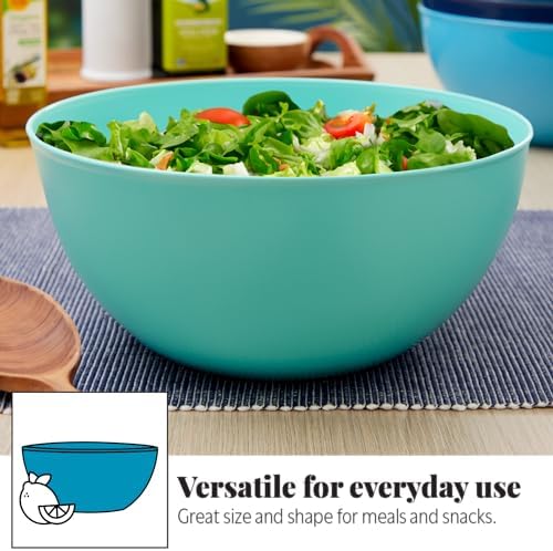 Vista Durable Plastic Salad and Serving 10-inch Bowls | Set of 4 in Coastal Colors | Reusable, BPA-free, Made in the USA | 135 oz. capacity