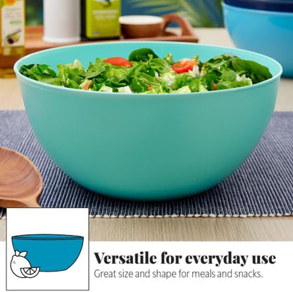 Vista Durable Plastic Salad and Serving 10-inch Bowls | Set of 4 in Coastal Colors | Reusable, BPA-free, Made in the USA | 135 oz. capacity