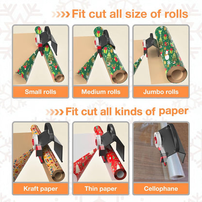 Wrapping Paper Cutter(2-Pack) & Tape Dispenser Dual Use with 4 Tapes for Christmas Gift Wrap Cutter Tool Paper Roll Holder Tube Sliding Slicing for Birthday Holiday.
