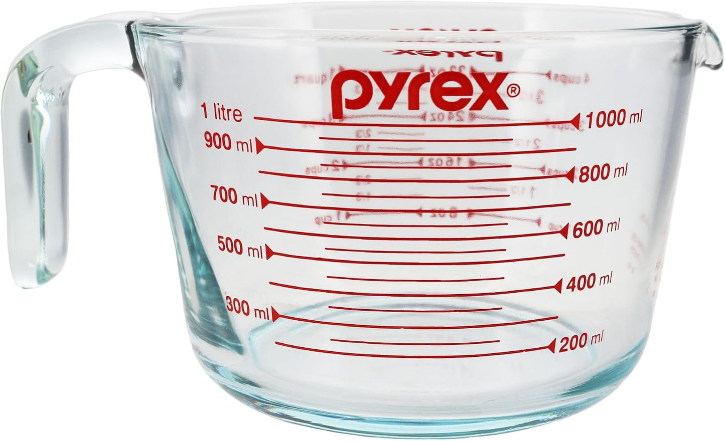 4-Cup Glass Measuring Cup - Made in USA | Tempered Glass Construction | 4-Cup Capacity | Red Measurement Markings | 32oz Volume | Easy-Pour Spout | Ergonomic Handle